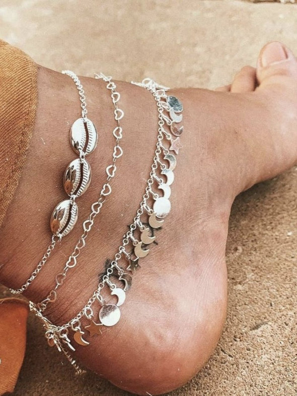 Silver 925 Anklet - Hearts Together