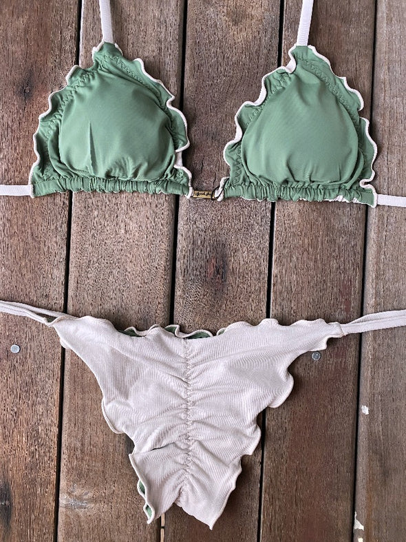 Bikini Tie Sides Ripple Olive Nude (fully reversible)