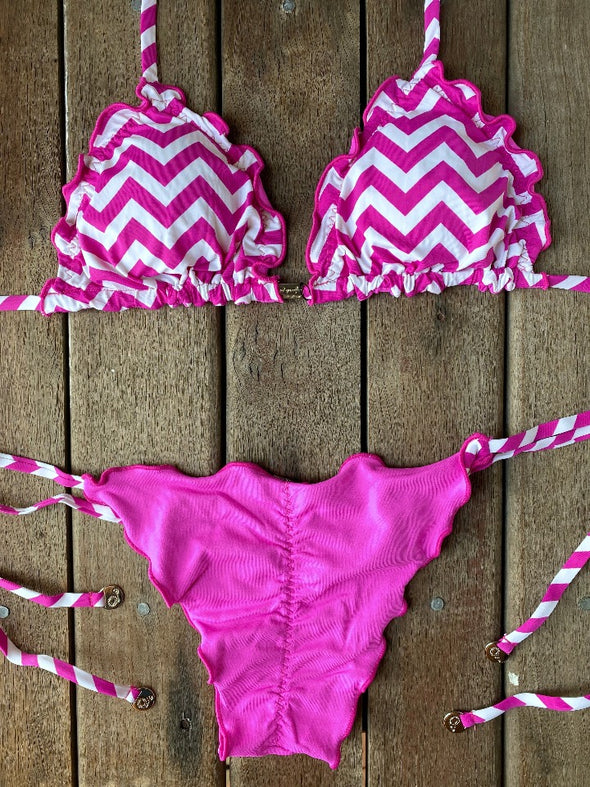 Bikini Tie Sides Ripple Zigzag Pink (fully reversible)