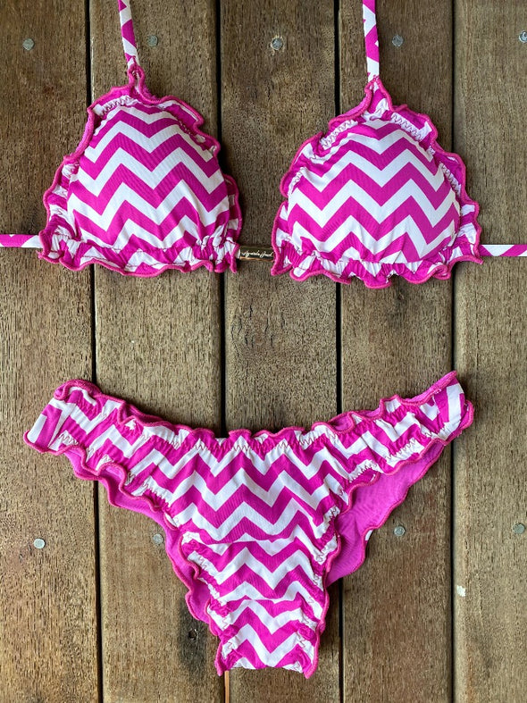 Bikini Wide Sides Ripple Zigzag Pink (fully reversible)