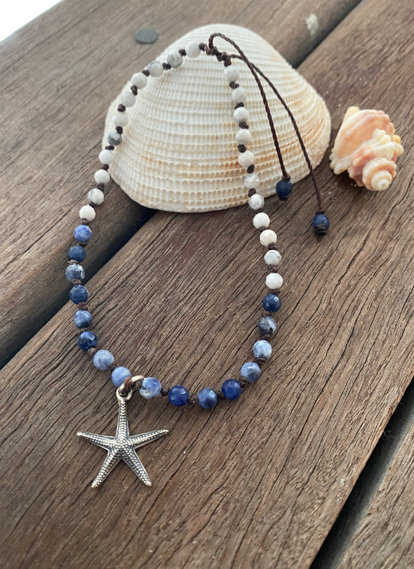 Silver 925 Anklet - Howlite Sodalite Sea