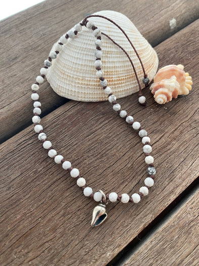 Silver 925 Anklet - Howlite Tiny Shell