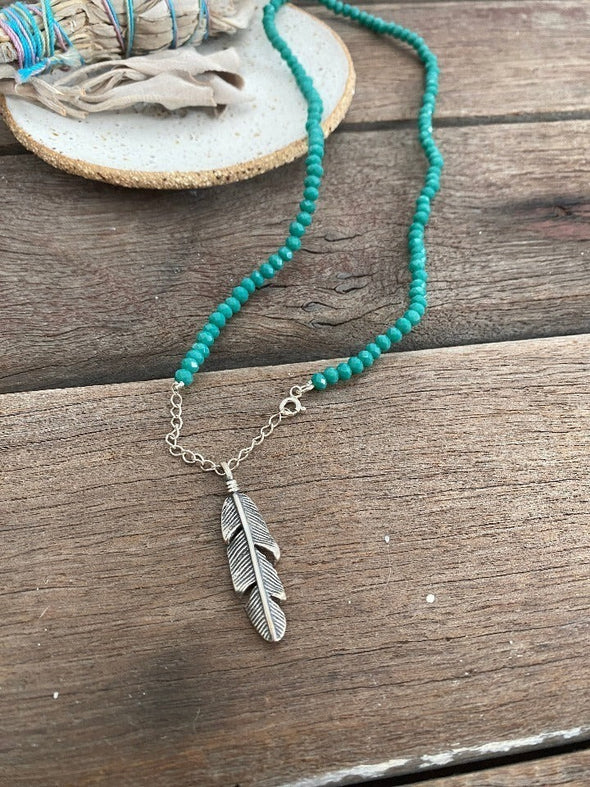 Silver 925 Necklace - Amazonite Feather