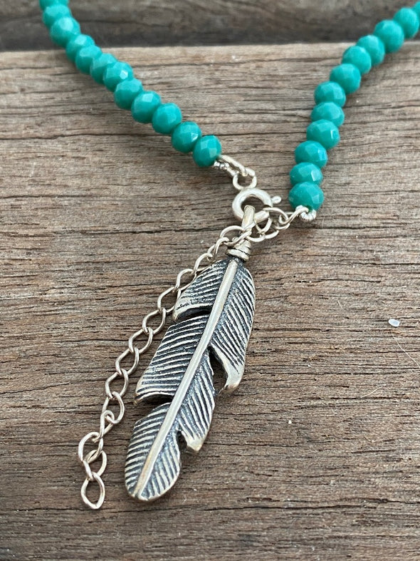 Silver 925 Necklace - Amazonite Feather