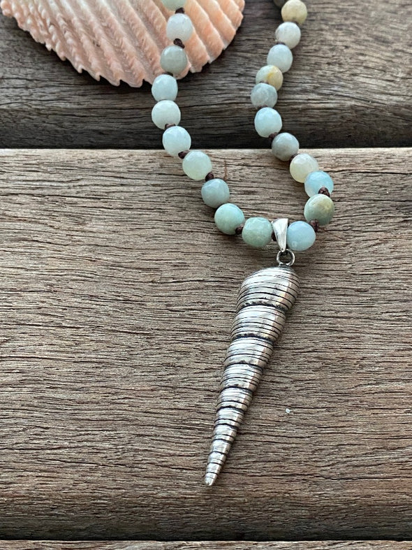 Silver 925 Necklace - Amazonite Sea Spiral Shell