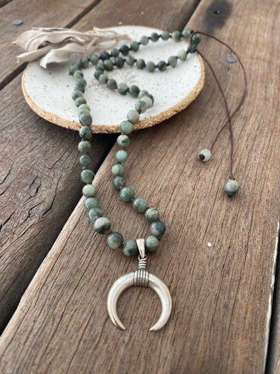 Silver 925 Necklace - Boho Green Hair Quartz (adjustable)