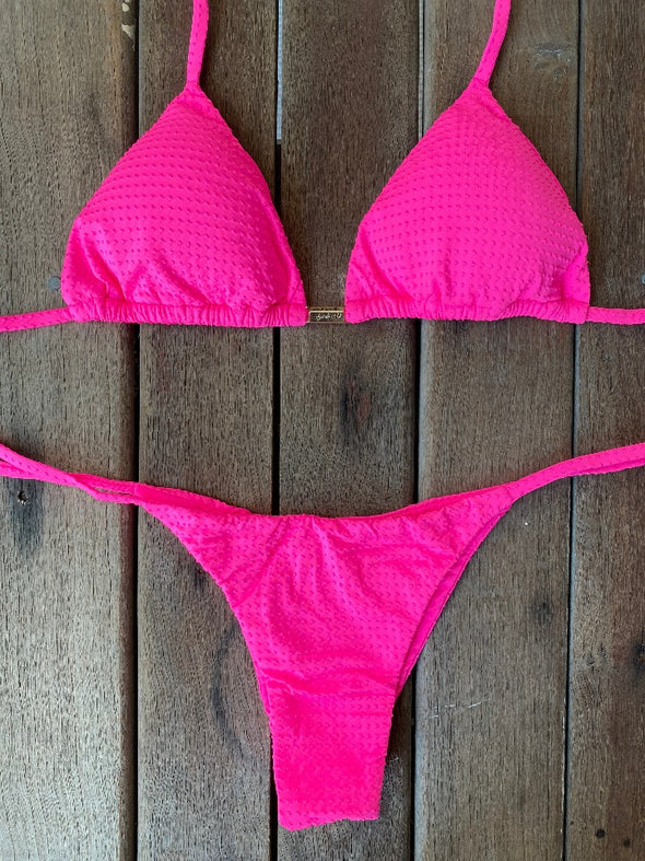 Bikini Tie Sides Dots Pink Neon (textured)