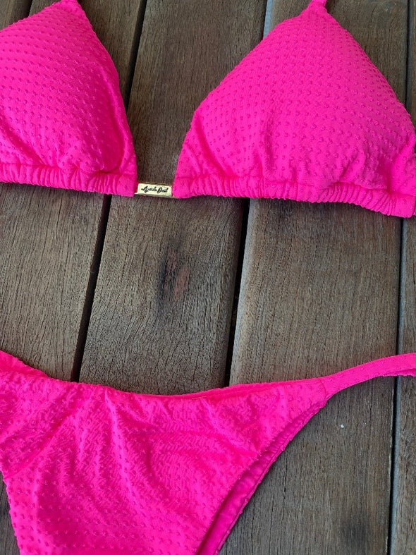 Bikini Tie Sides Dots Pink Neon (textured)