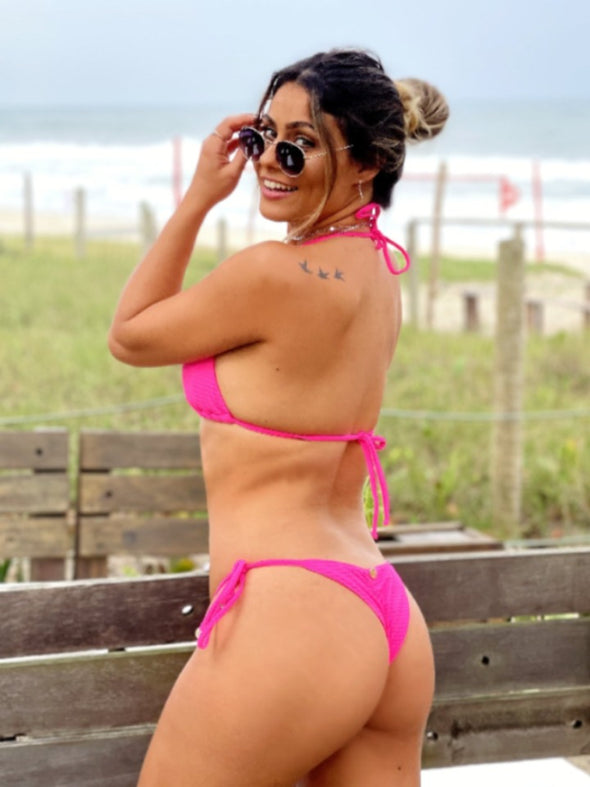 Bikini Tie Sides Pink Neon (textured - dots)