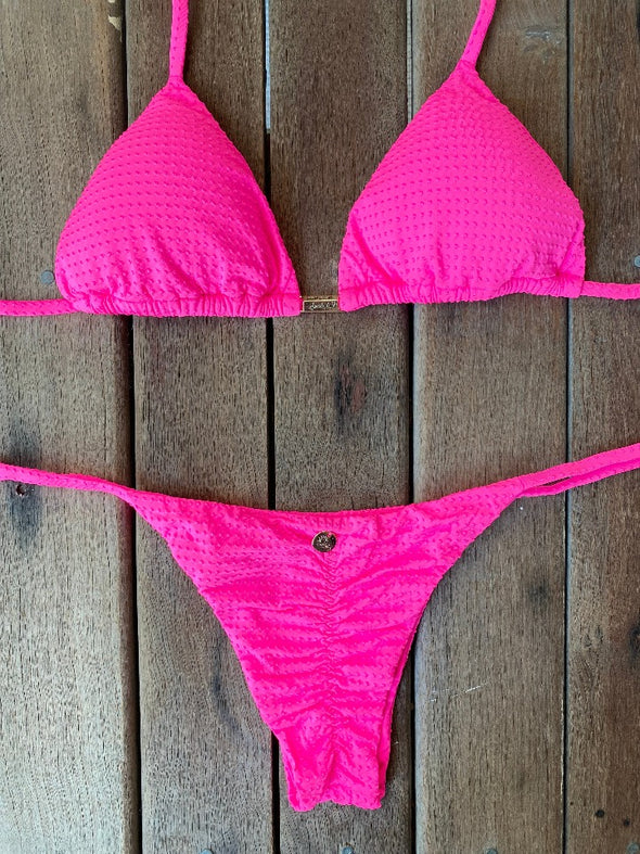 Bikini Tie Sides Pink Neon (textured - dots)