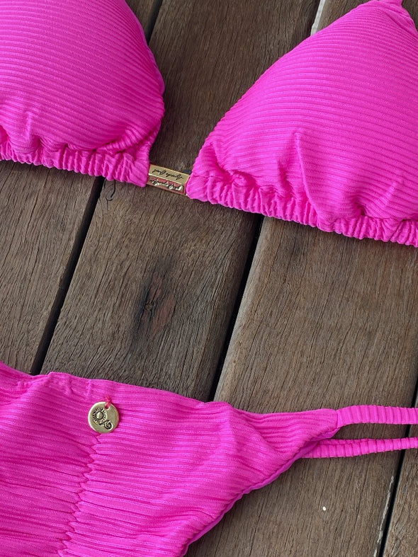 Bikini Tie Sides Pink Neon (textured - ribbed)