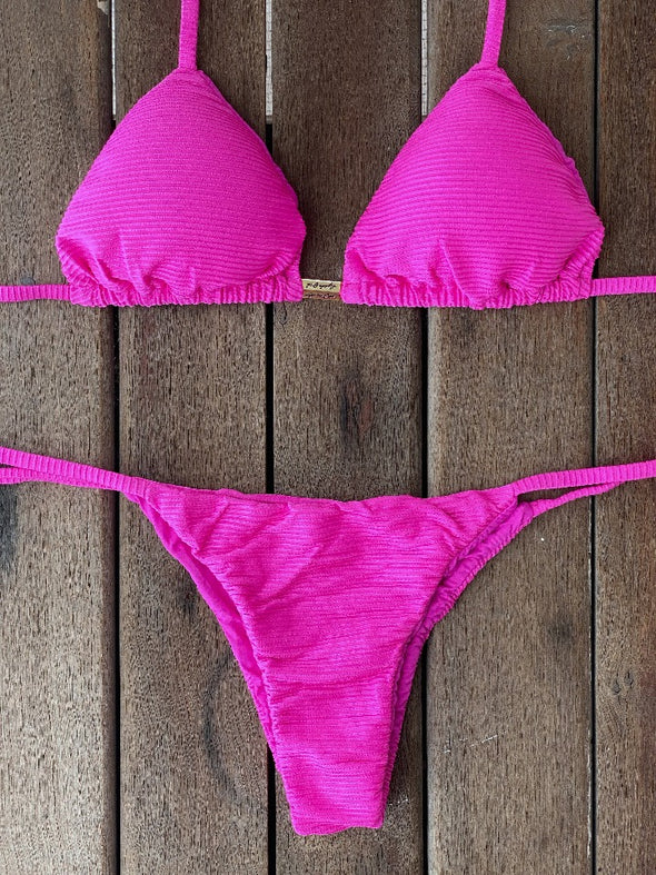 Bikini Tie Sides Pink Neon (textured/ribbed)