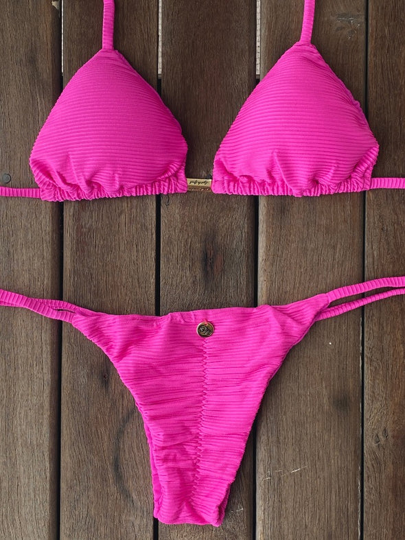Bikini Tie Sides Pink Neon (textured - ribbed)