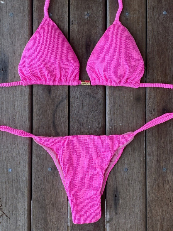 Bikini Tie Sides Pink Neon (textured)