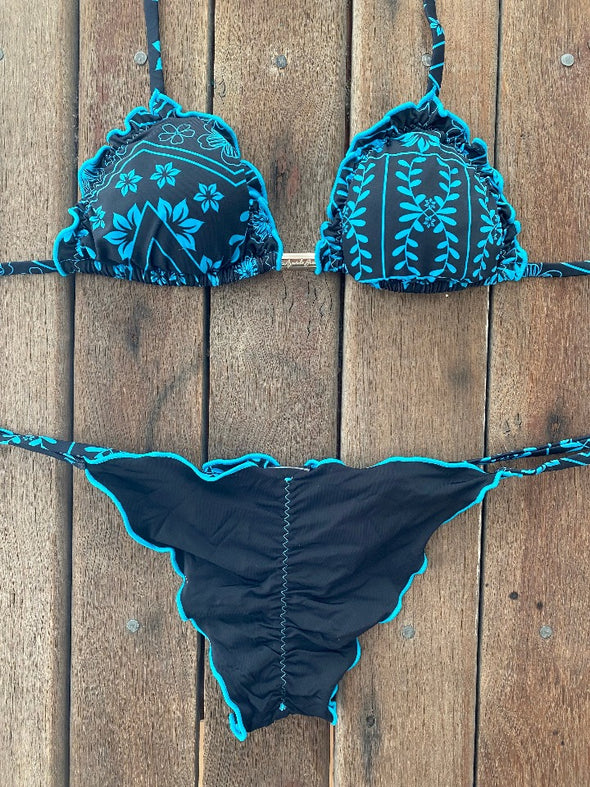 Bikini Tie Sides Ripple Blue Garden