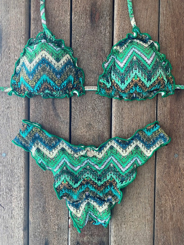 Bikini Wide Sides Ripple Green Vibes (fully reversible)