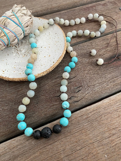 Gemstone Necklace - Turquoise Amazonite Lava (adjustable)