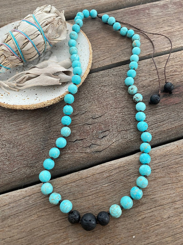 Gemstone Necklace - Turquoise Lava (adjustable)