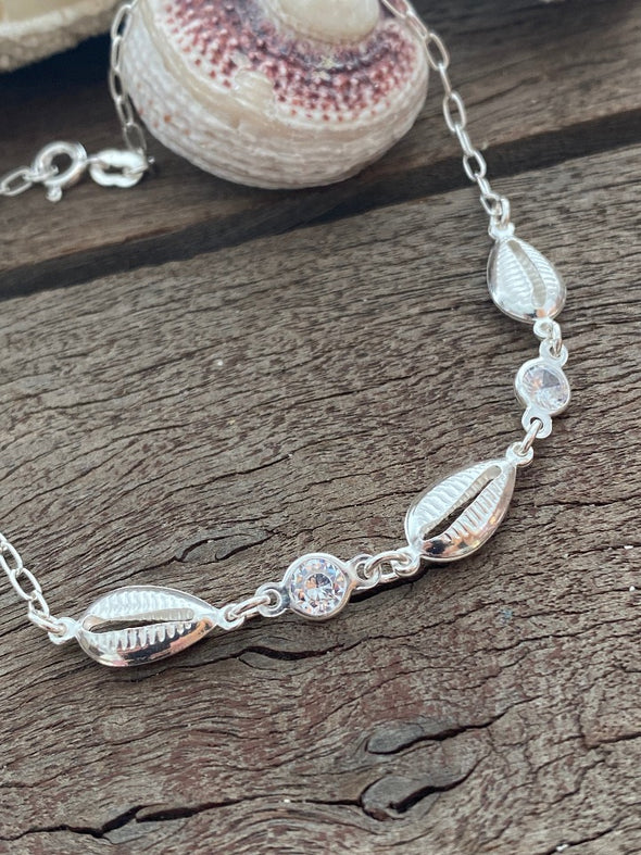 Silver 925 Anklet - Cowrie and Zirconia