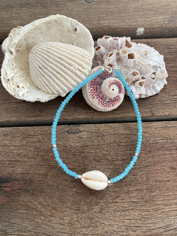 Silver 925 Anklet - Cowrie and Crystals