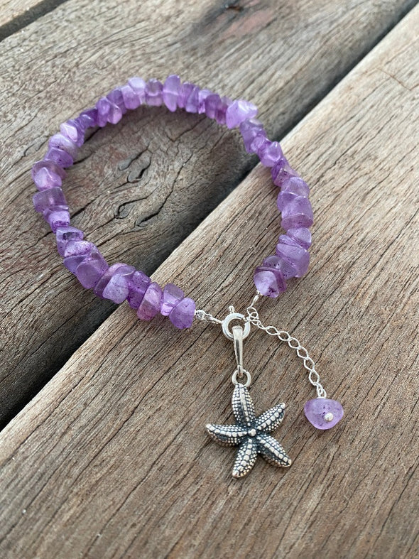 Silver 925 Bracelet - Gemstone Amethyst Starfish Pendant