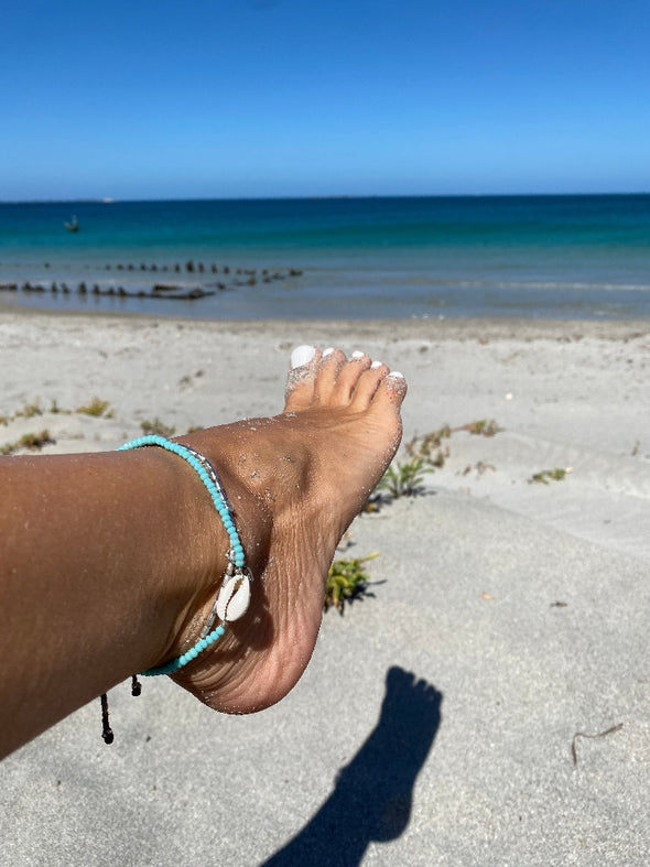 Silver 925 Anklet - Cowrie and Crystals