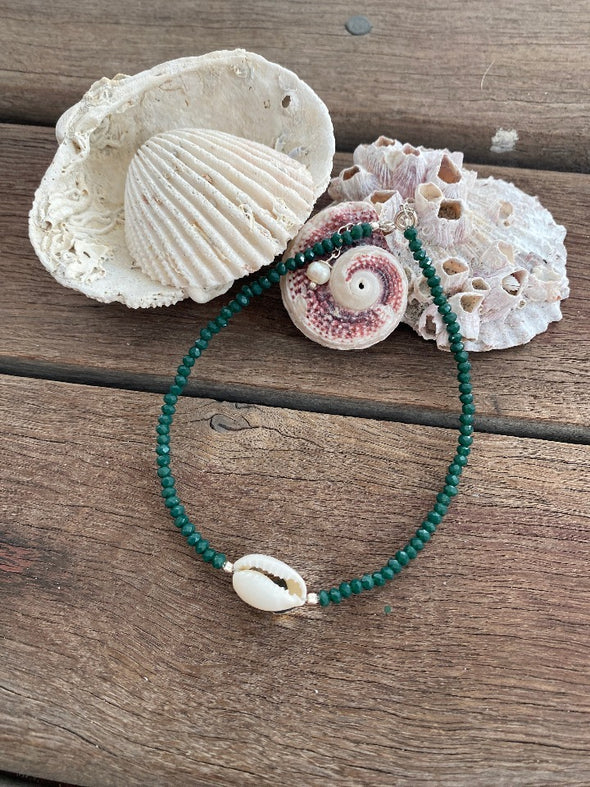 Silver 925 Anklet - Cowrie and Crystals