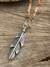 Silver 925 Necklace - Carnelian and Feather