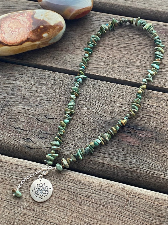 Silver 925 Necklace - Gemstone Choker Tibetan Turquoise Lotus Flower
