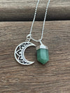 Silver 925 Necklace - Green Quartz Moon