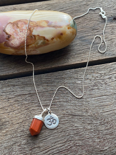 Silver 925 Necklace - Om Red Jasper