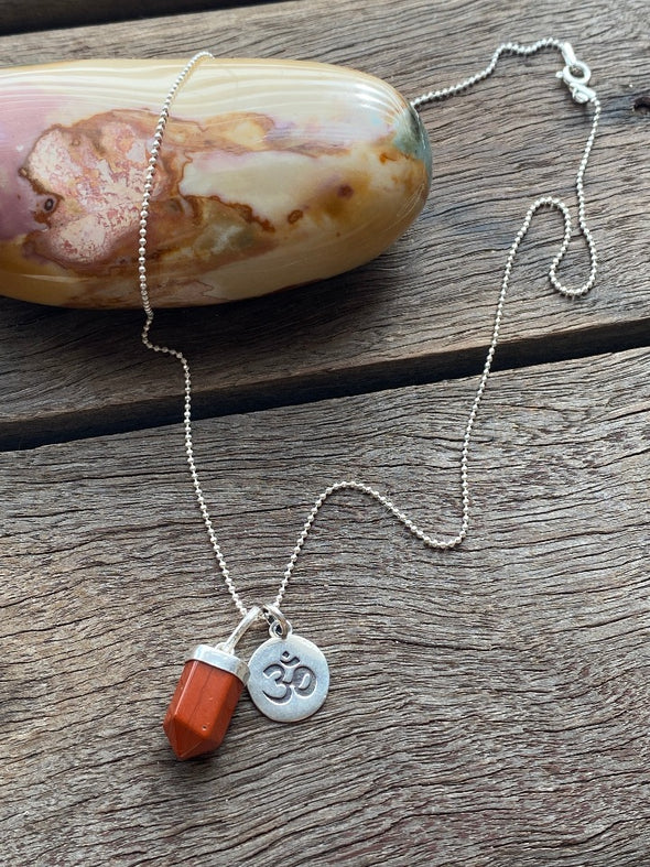 Silver 925 Necklace - Om Red Jasper