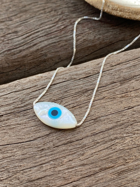 Silver 925 Necklace - Pearlescent Evil Eye