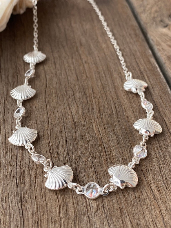 Silver 925 Necklace - Shell and Zirconia Choker