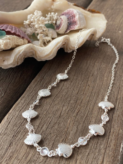 Silver 925 Necklace - Shell and Zirconia Choker