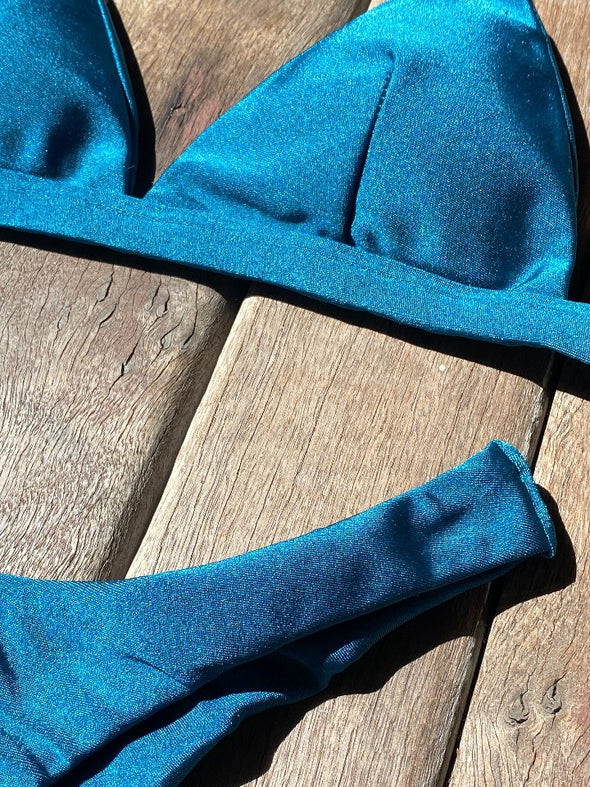 Bikini Seamless Bottom Fixed Triangle Top Shimmery Blue