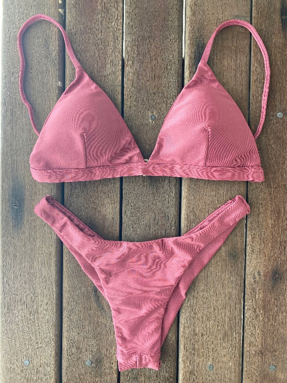 Bikini Seamless Bottom Fixed Triangle Top Shimmery Rose