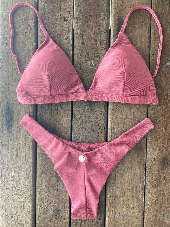 Bikini Seamless Bottom Fixed Triangle Top Shimmery Rose