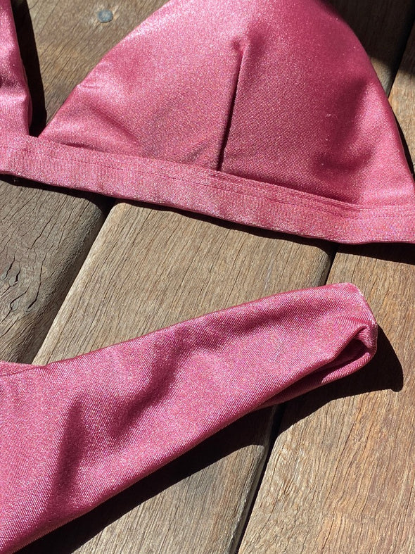 Bikini Seamless Bottom Fixed Triangle Top Shimmery Rose