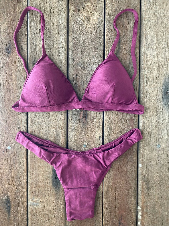 Bikini Seamless Bottom Fixed Triangle Top Shimmery Wine