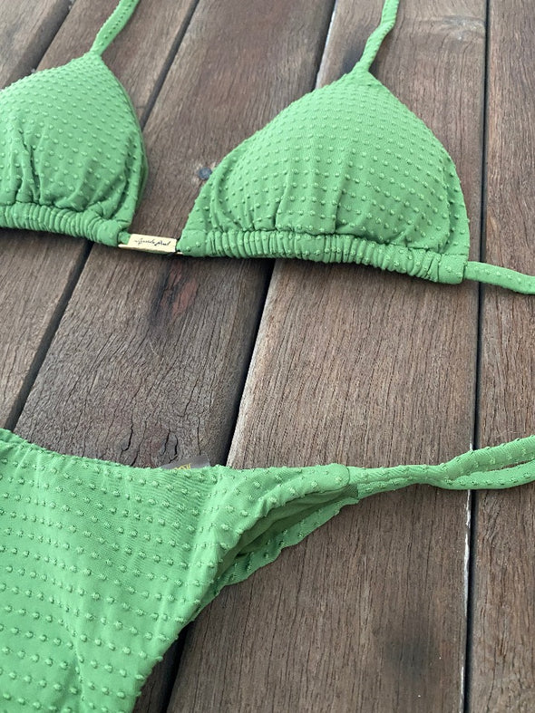 Bikini Tie Sides Dots Green (textured)