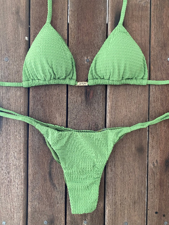 Bikini Tie Sides Dots Green (textured)