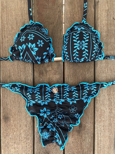 Bikini Tie Sides Ripple Blue Garden