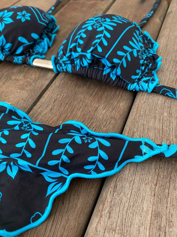 Bikini Tie Sides Ripple Blue Garden