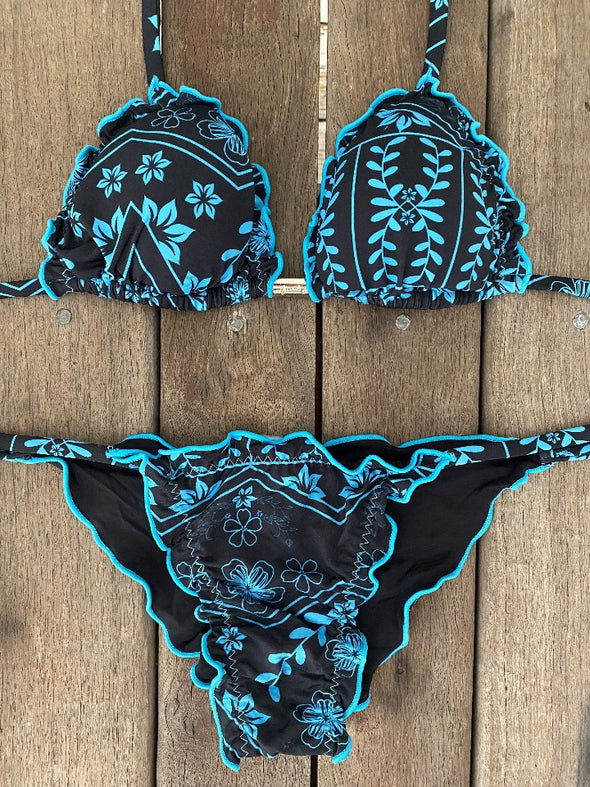 Bikini Tie Sides Ripple Blue Garden