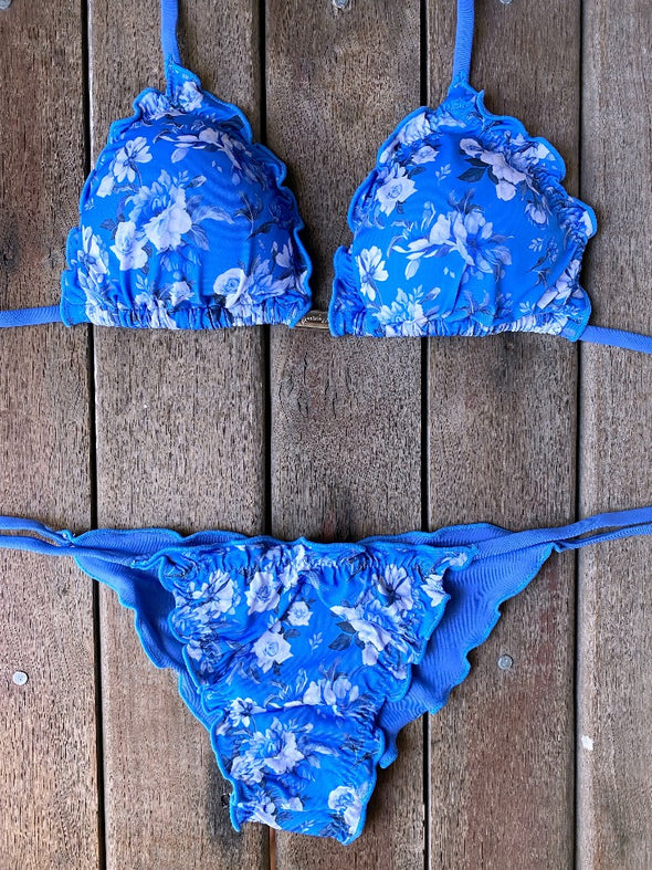 Bikini Tie Sides Ripple Blue Roses