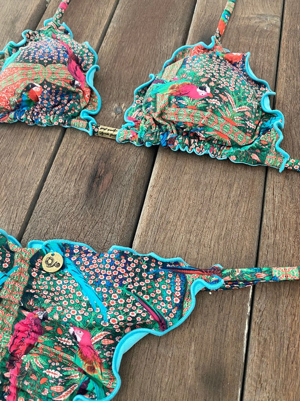 Bikini Tie Sides Ripple Bird Forest (fully reversible)