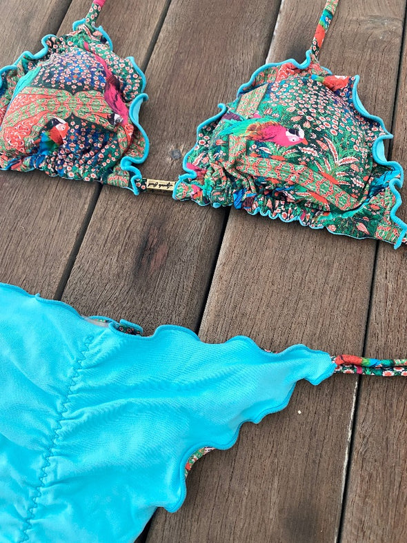 Bikini Tie Sides Ripple Bird Forest (fully reversible)