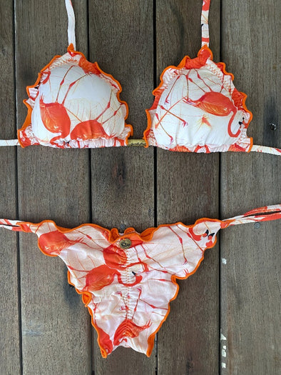 Bikini Tie Sides Ripple Flamingo