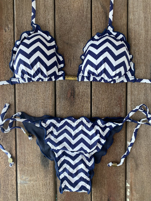 Bikini Tie Sides Ripple Zigzag Navy